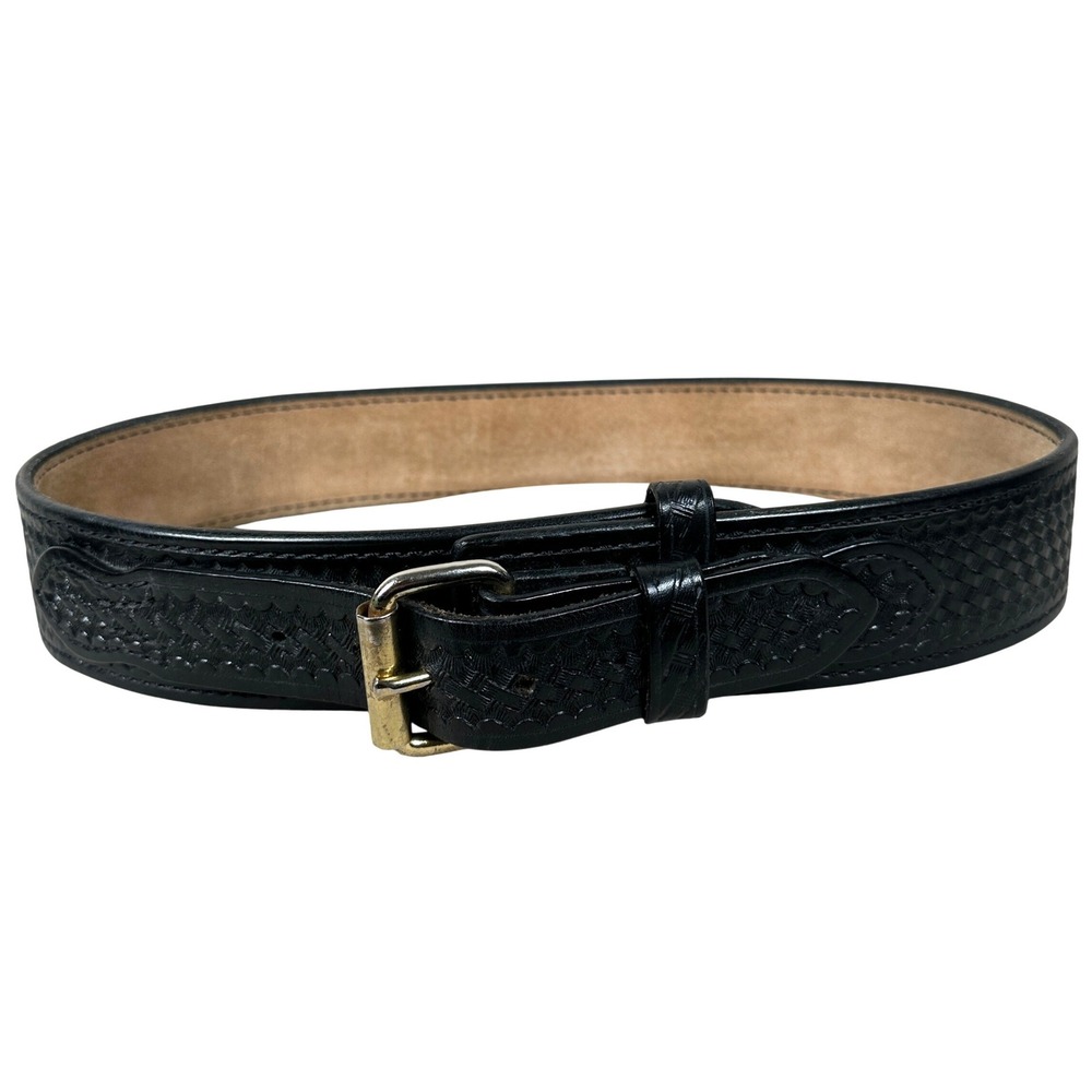Aker B05-34 Mens Black Leather Basketweave Duty Belt Gold Western Size 34‎